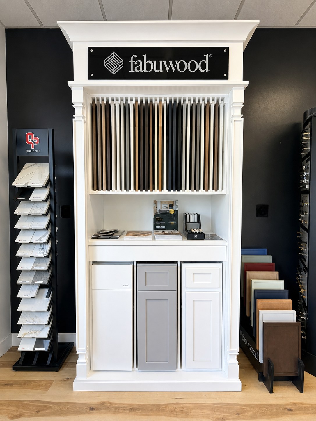 Full-size cabinet door display in the showroom